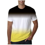 2025 Men Shirt on Clearance, Mens Summer Short Sleeve Top, Round Neck Color Block Tees Blouses Trendy Loose Fit Graphic Athletic Tshirts Fashion Soft Cotton Work Going Out T Shirt, Yellow M